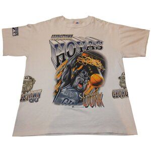 Vintage 90s Bulletin Georgetown Hoyas All Over Print Basketball White T-shirt